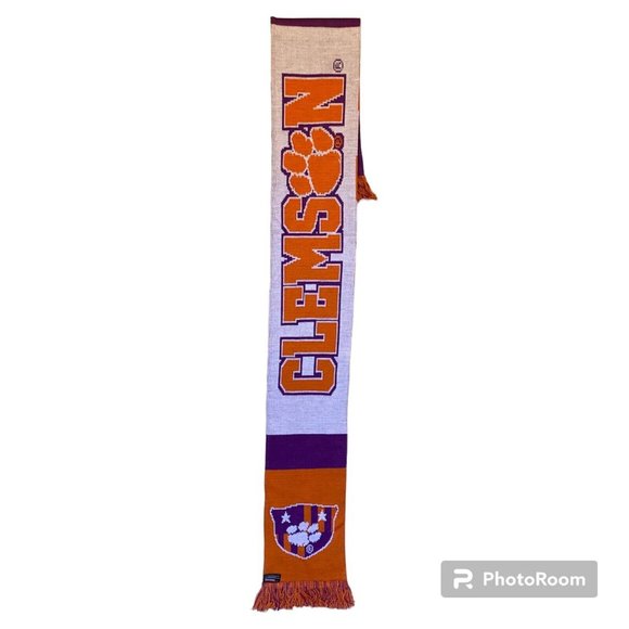 Clemson Tigers Purple Orange White Men's Scarf 7.5x63 Inches Ruffneck Scaves - Picture 3 of 6